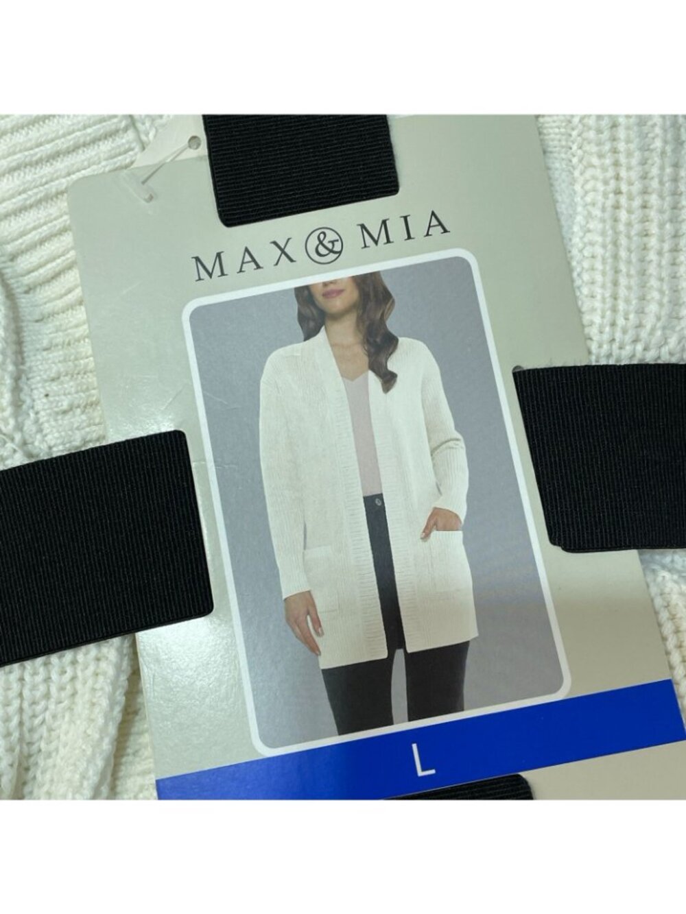 NWT Max & Mia Women's L Cardigan Ivory Open Front Ribbed Knit - Picture 9 of 12